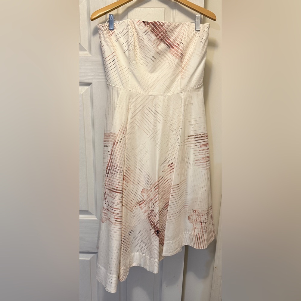 White House Black Market Cream Pink Strapless Sundress